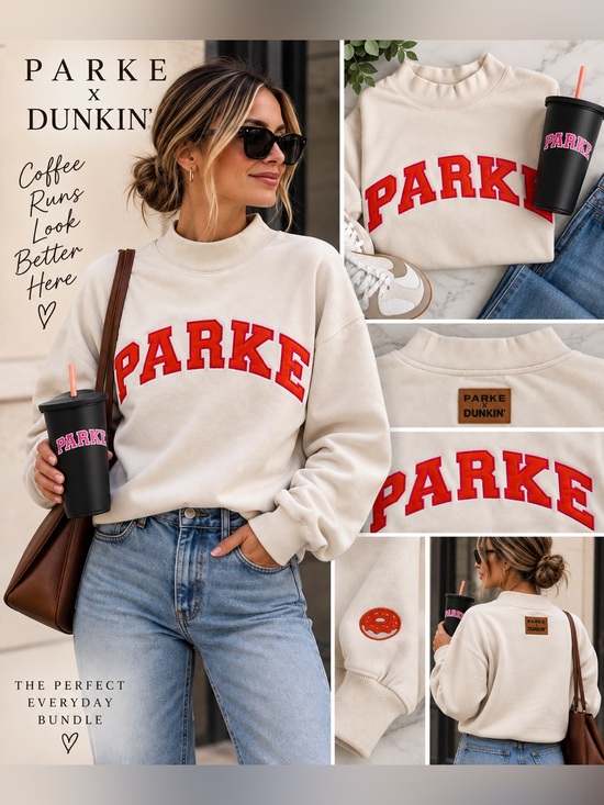 Parke Tops - PARKE x Dunkin’ Varsity Mockneck Sweatshirt S/M + Tumbler RARE